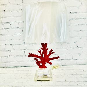 Broyhill Red Corral Lucite Reef Nautical Coastal Beach Table Lamp & Shade